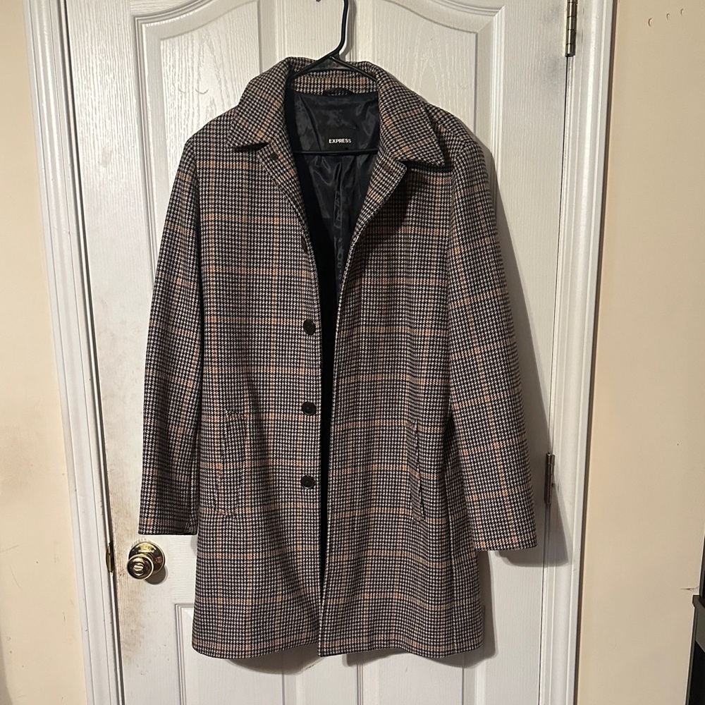 Express Men's Plaid Coat - Brown and Black